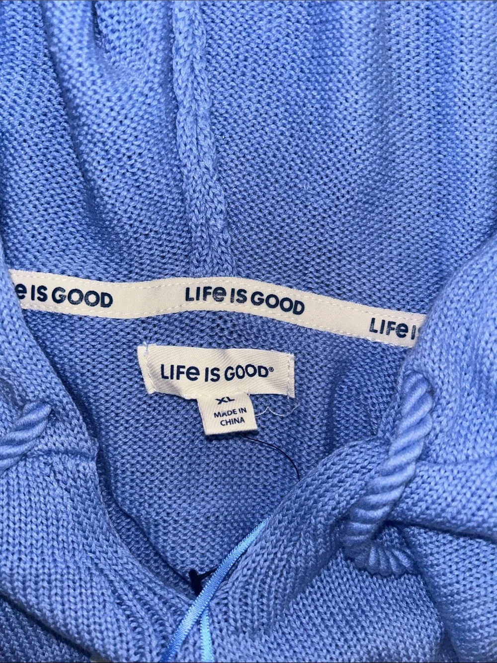Life Is Good Hooded Sweater Knit Tassel Tie Top NWT - Picture 5 of 6
